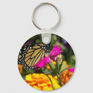 Monarch butterfly on pink marigold-keychain key ring