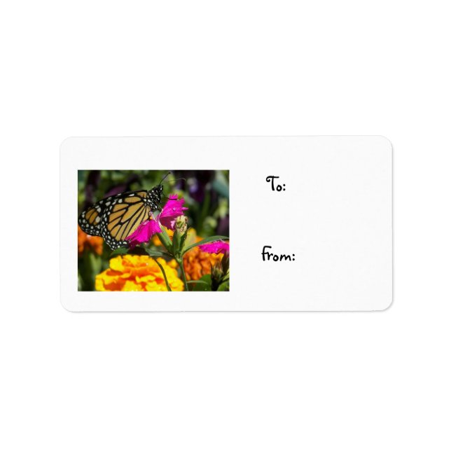 Monarch Butterfly on pink marigold-label Label (Front)