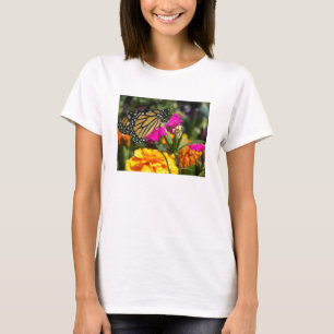 Monarch butterfly on pink marigold T-Shirt