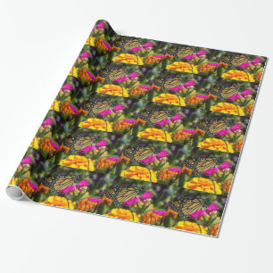 Monarch Butterfly on pink marigold-wrapping paper