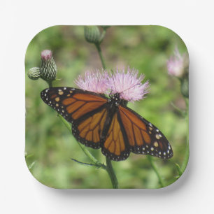 Monarch Butterfly on Pink Thistle Paper Plates