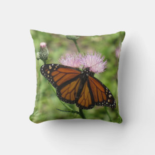 Monarch Butterfly on Pink Thistle Pillow