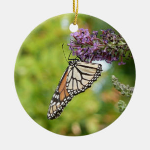 Monarch Butterfly on Purple Butterfly Bush Ceramic Ornament