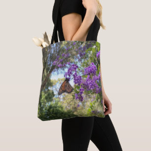 Monarch Butterfly on Purple Flowers Tote Bag