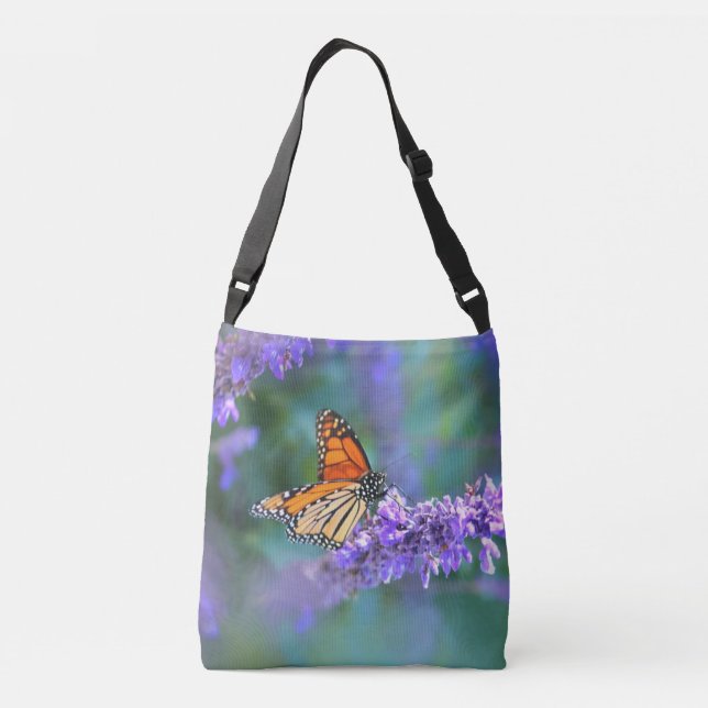 Monarch Butterfly on Purple lilac Flower Crossbody Bag (Back)