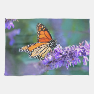 Monarch Butterfly on Purple lilac Flower Tea Towel