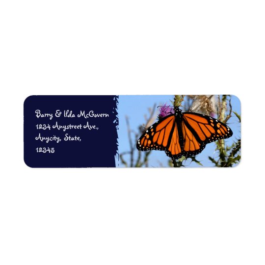 Monarch Butterfly on Purple Thistles Dark Blue Return Address Label