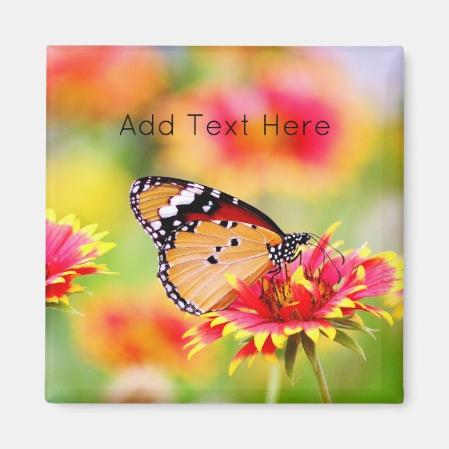 Monarch Butterfly on Red and Yellow Flower Magnet (Front)