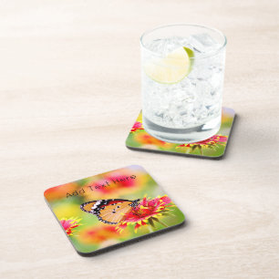 Monarch Butterfly on Red and Yellow Flowers Coaster