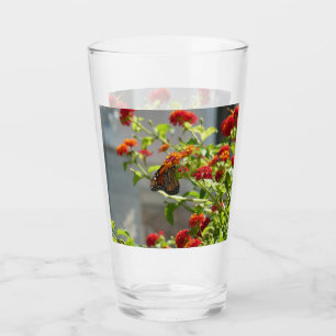 Monarch Butterfly on Red Butterfly Bush Glass