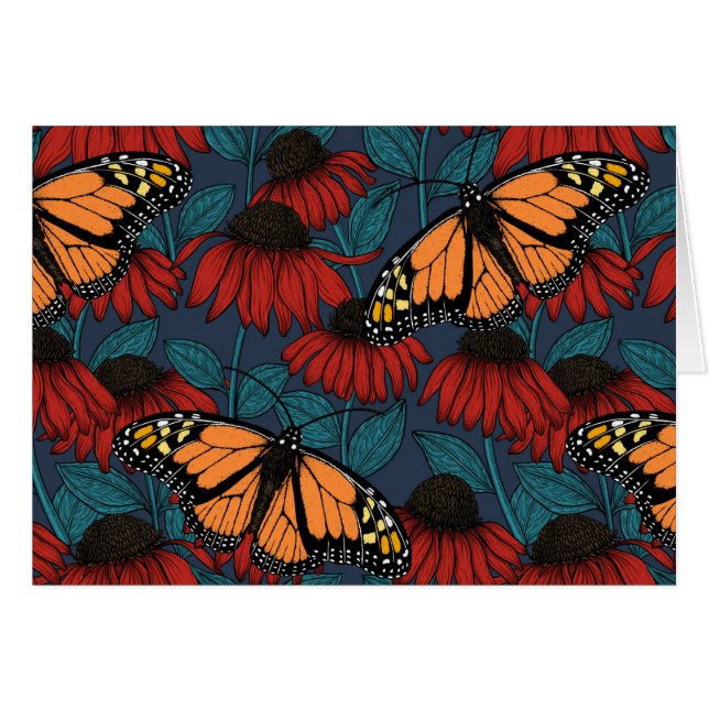 Monarch butterfly on red coneflowers (Front Horizontal)