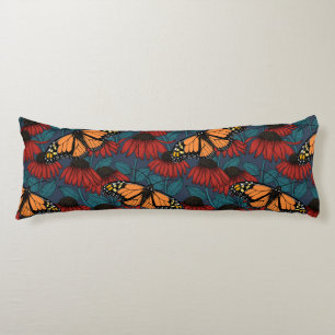 Monarch butterfly on red coneflowers body cushion