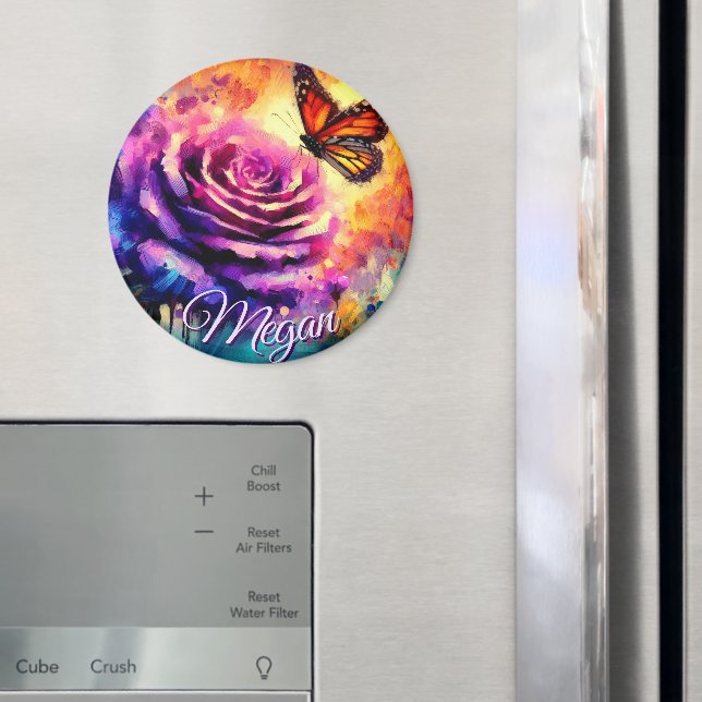 Monarch Butterfly on Rose at Sunset Personalised Magnet (In Situ (Fridge))