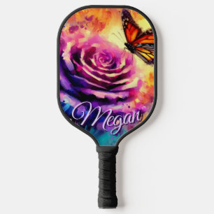 Monarch Butterfly on Rose at Sunset Personalised Pickleball Paddle