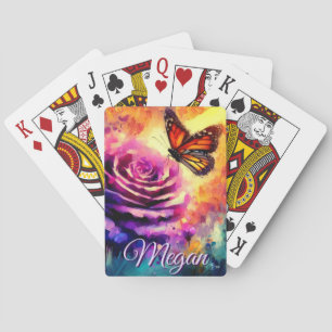 Monarch Butterfly on Rose at Sunset Personalised Playing Cards