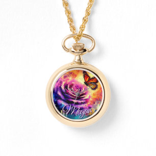 Monarch Butterfly on Rose at Sunset Personalised Watch