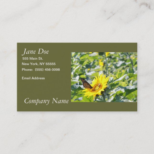 Monarch butterfly on sunflower business card (Front)