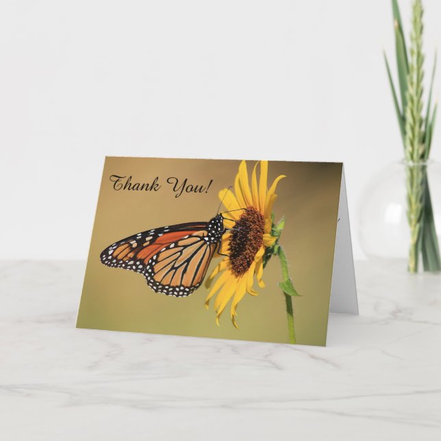 Monarch Butterfly on Sunflower Thank You Card (Front)