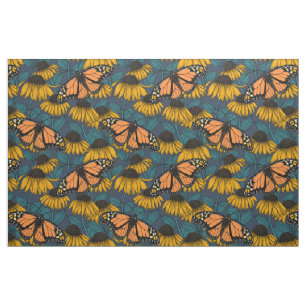 Monarch butterfly on yellow coneflowers fabric