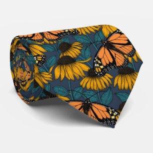 Monarch butterfly on yellow coneflowers tie