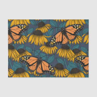Monarch butterfly on yellow coneflowers tissue paper