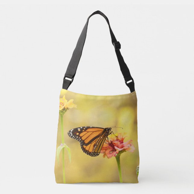 Monarch Butterfly on Zinnia Crossbody Bag (Front)