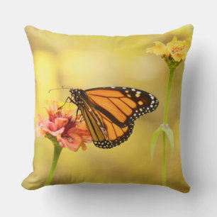 Monarch Butterfly on Zinnia Cushion