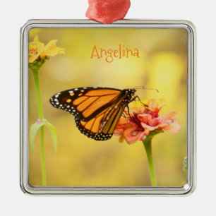 Monarch Butterfly on Zinnia Metal Ornament