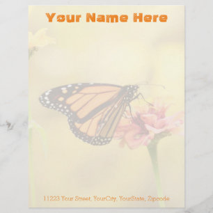Monarch Butterfly on Zinnia Personalized Letterhead