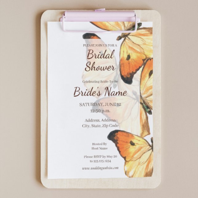 Monarch Butterfly Orange Bridal Shower Invitation (Creator Uploaded)