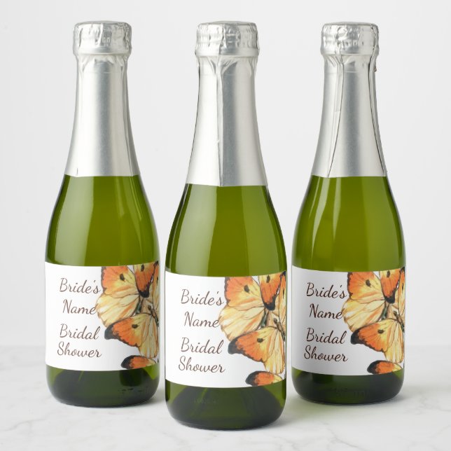 Monarch Butterfly Orange Bridal Shower MINI Sparkling Wine Label (Bottles)