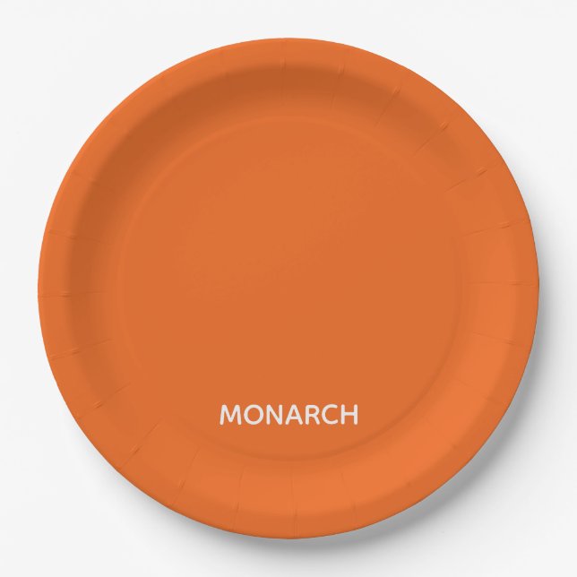 Monarch butterfly orange colour name paper plate (Front)