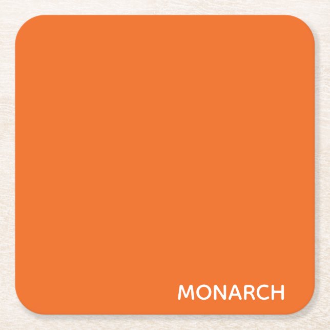 Monarch butterfly orange colour name square paper coaster (Front)