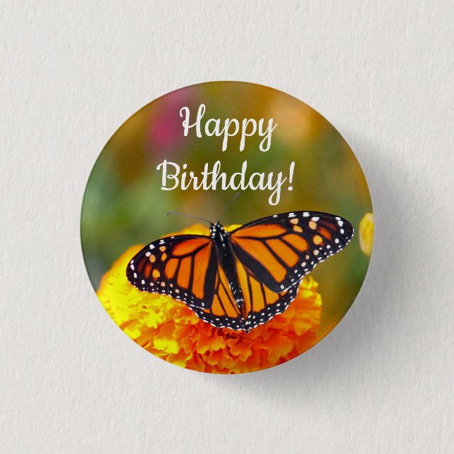 Monarch Butterfly Orange Marigold Photo Birthday 3 Cm Round Badge (Front)
