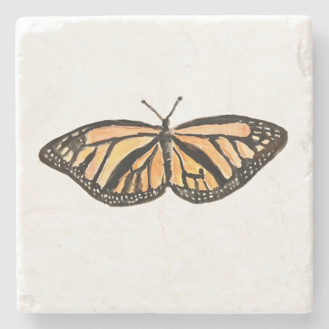 Monarch Butterfly Painting Throw Pillow Stone Coaster (Front)