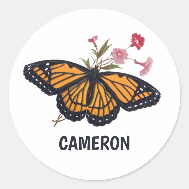 Monarch Butterfly Personalised Kids School Sticker (Front)