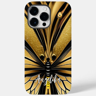 Monarch Butterfly Personalised Name Gold and Black Case-Mate iPhone 14 Pro Max Case
