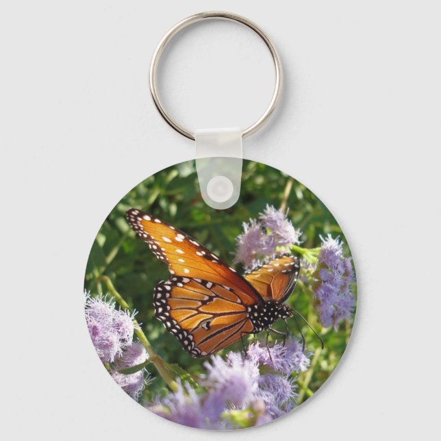 Monarch Butterfly Photo Purple Floral Nature Key Ring (Front)