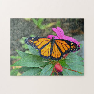 Monarch Butterfly Pink Floral Photo Jigsaw Puzzle