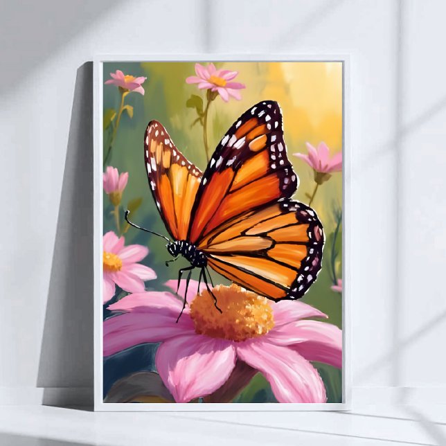 Monarch Butterfly Pink Flower Floral Painting Poster (Creator Uploaded)