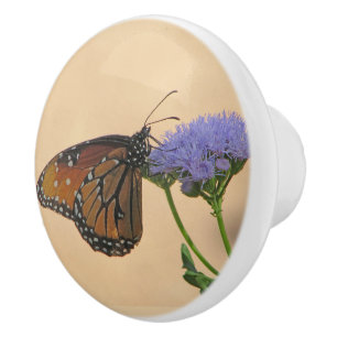 Monarch Butterfly Purple Flower Spring Nature Ceramic Knob