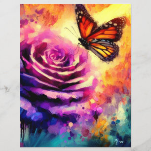 Monarch Butterfly Purple Rose Scrapbook Paper