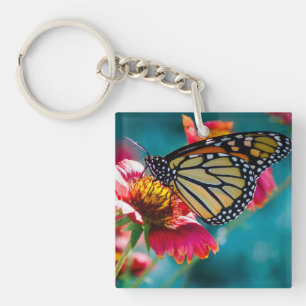 Monarch Butterfly Red Flower Key Ring
