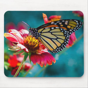 Monarch Butterfly Red Flower Mouse Pad