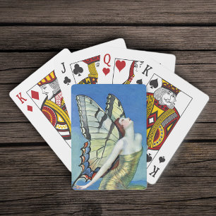 Monarch Butterfly Red Hair Vintage Fairy Playing Cards