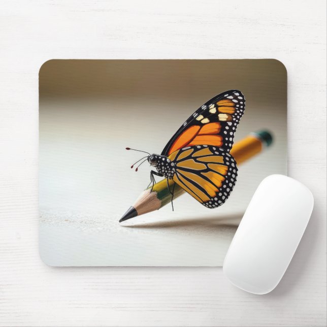 Monarch Butterfly Resting On a Pencil Mouse Pad (With Mouse)