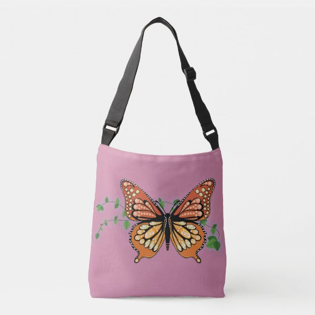 Monarch Butterfly Rhinestone Design Tote Purse Bag (Front)