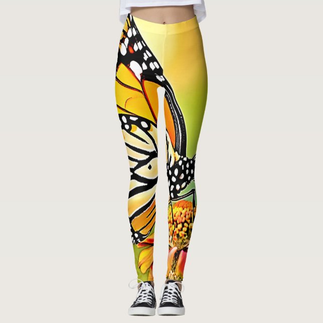 Monarch Butterfly Sip Design Leggings (Front)