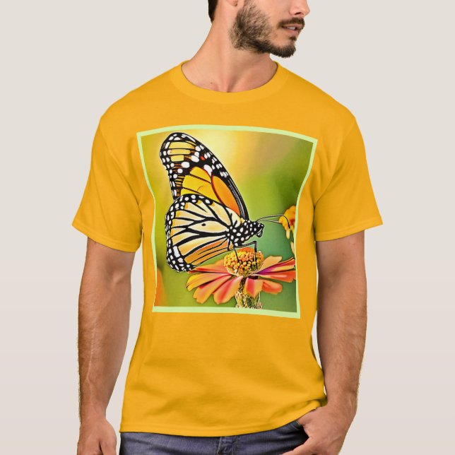 Monarch Butterfly Sip Design T-Shirt (Front)