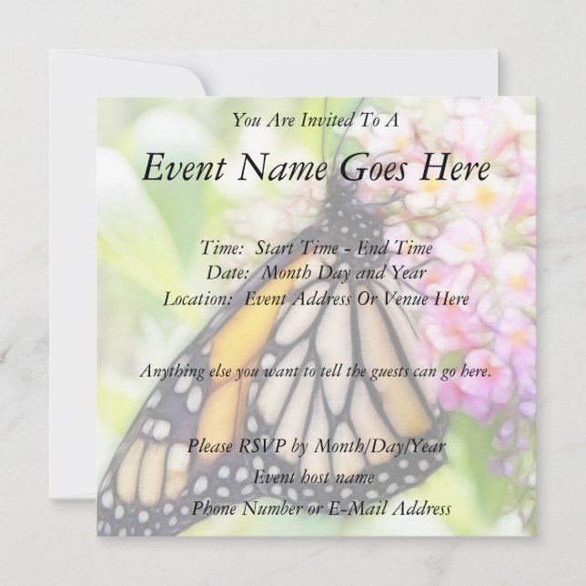Monarch Butterfly Sipping Nectar Invitation (Front)